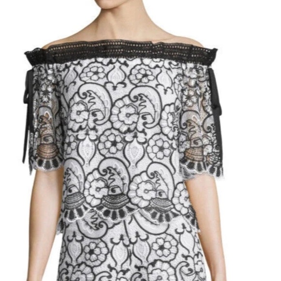 Alexis Tops - ALEXIS "IMENA" BLACK WHITE EMBROIDERED LACE OFF SHOULDER TOP BLOUSE XS